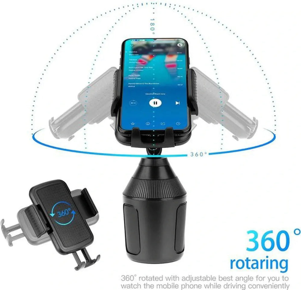 Telefoonhouder auto – Bekerhouder model One-Touch – Verstelbare klem – Geschikt voor smartphones iPhone Samsung Oppo Xiaomi – Zwart-Ilumina Benelux
