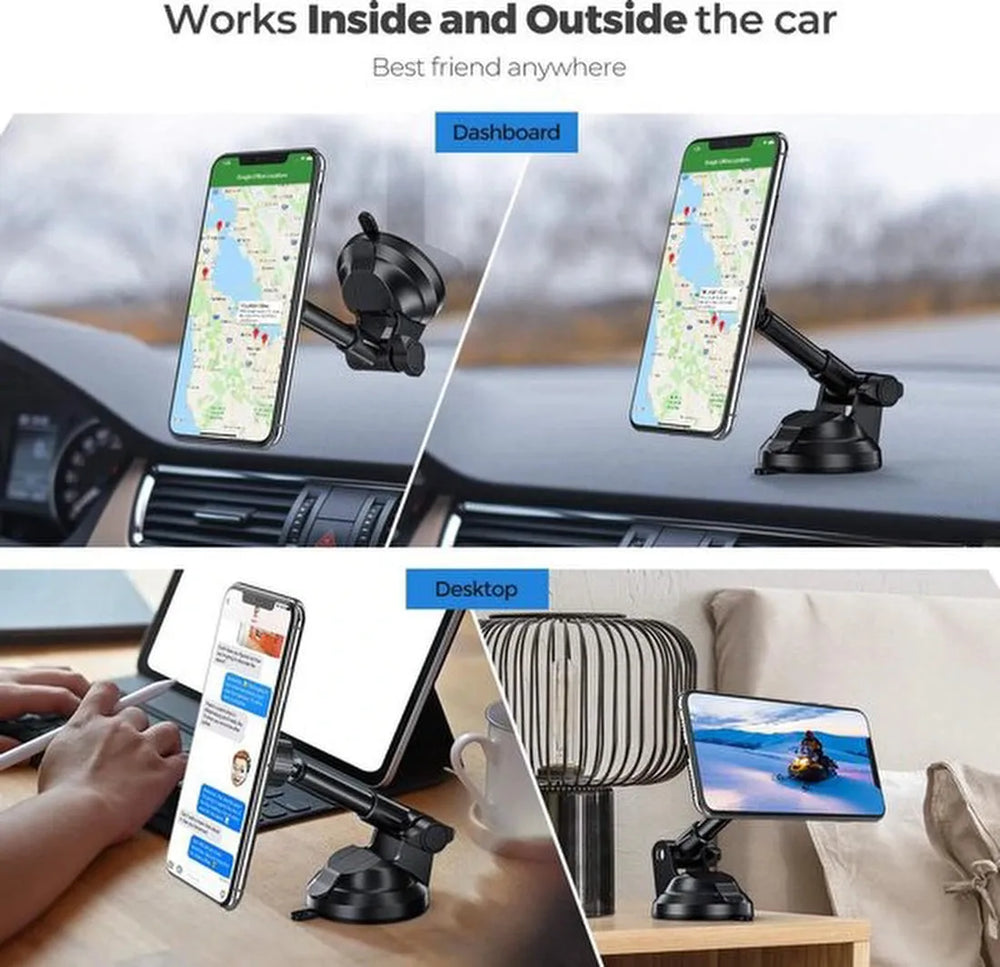 Telefoonhouder auto – Magnetisch met 6 zeldzame-aarde magneten – Super kleverige zuignap – Dashboard/voorruit/luchtrooster – Zwart-Ilumina Benelux