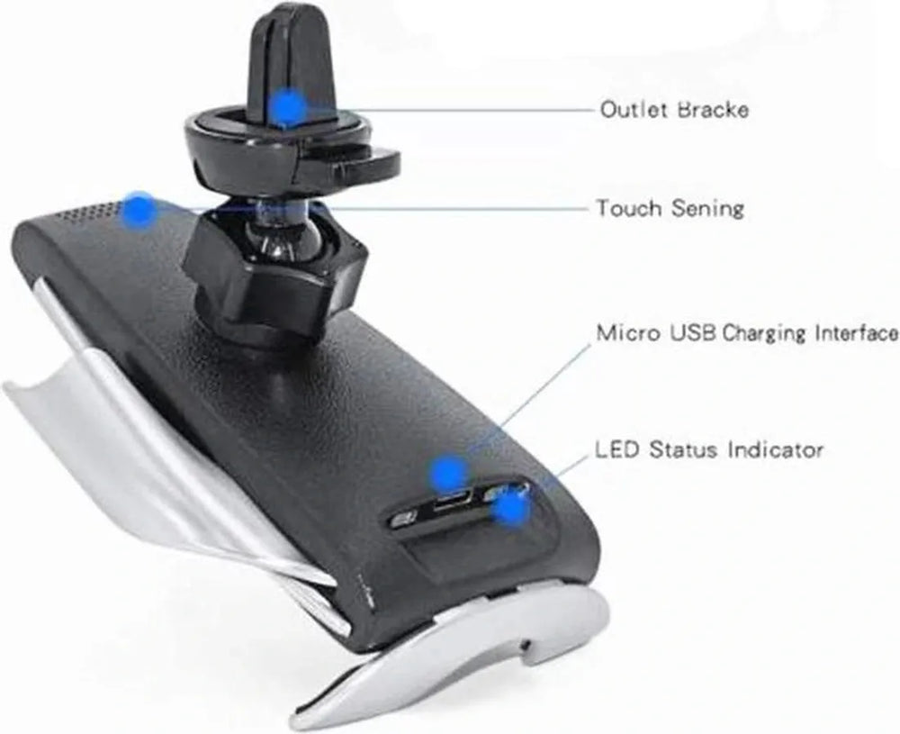 Telefoonhouder auto – Draadloos opladen Qi – Automatische klemarmen – Geschikt voor iPhone Samsung Nokia Huawei – Zwart-Telefoonhouders-Ilumina Benelux