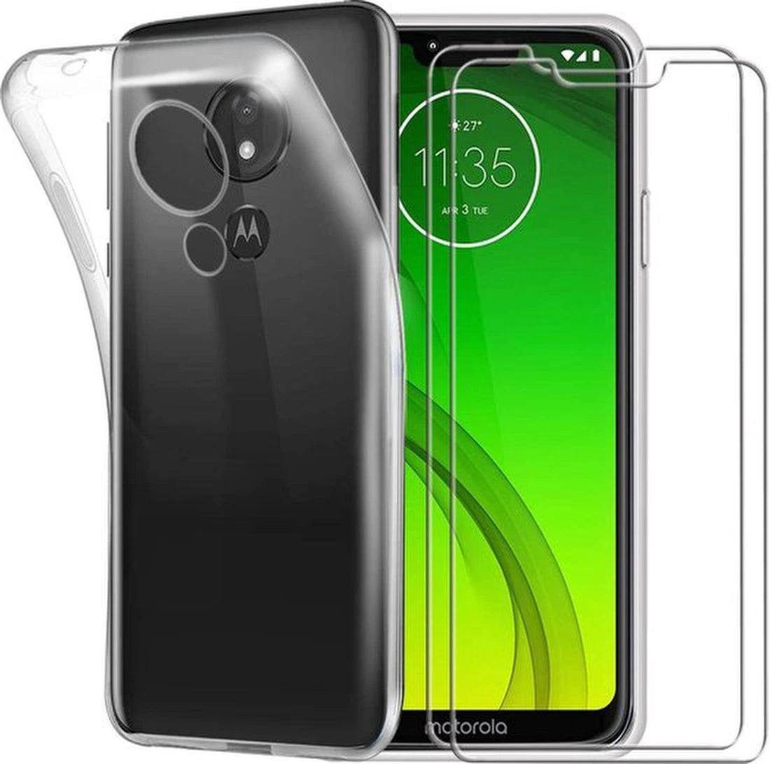 Silicone hoesje transparant met 2 Screenprotector Geschikt voor: Motorola Moto G7 plus