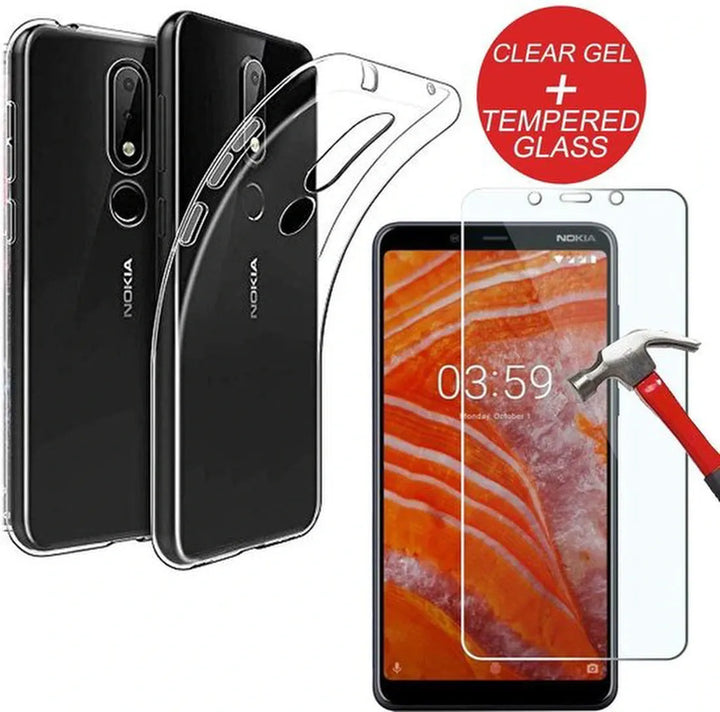 Nokia 3.1 Plus Hoesjes – Transparante Siliconen Backcover – 2x Screenprotector Gehard Glas – Anti Kras-Ilumina Benelux