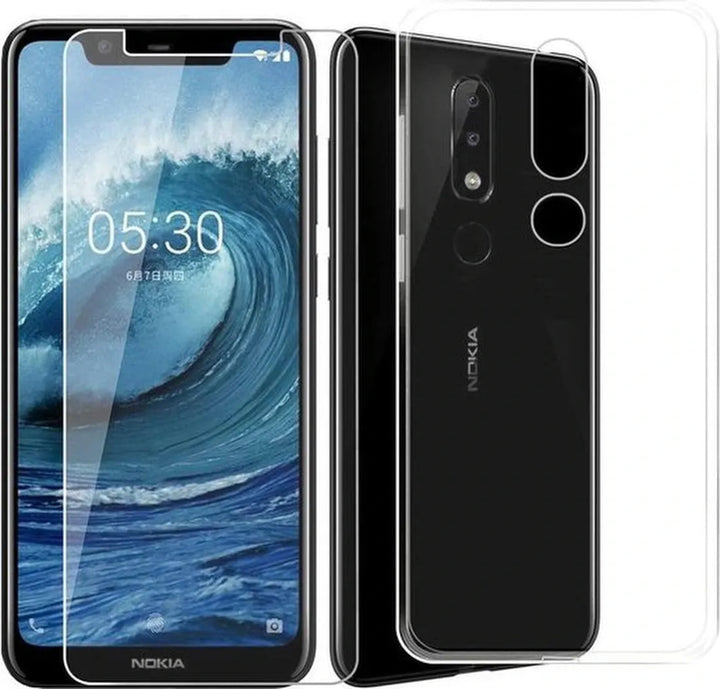 Nokia 5.1 Hoesjes – Transparante Siliconen Backcover – Inclusief 2x Screenprotector Gehard Glas – Anti-kras-Ilumina Benelux