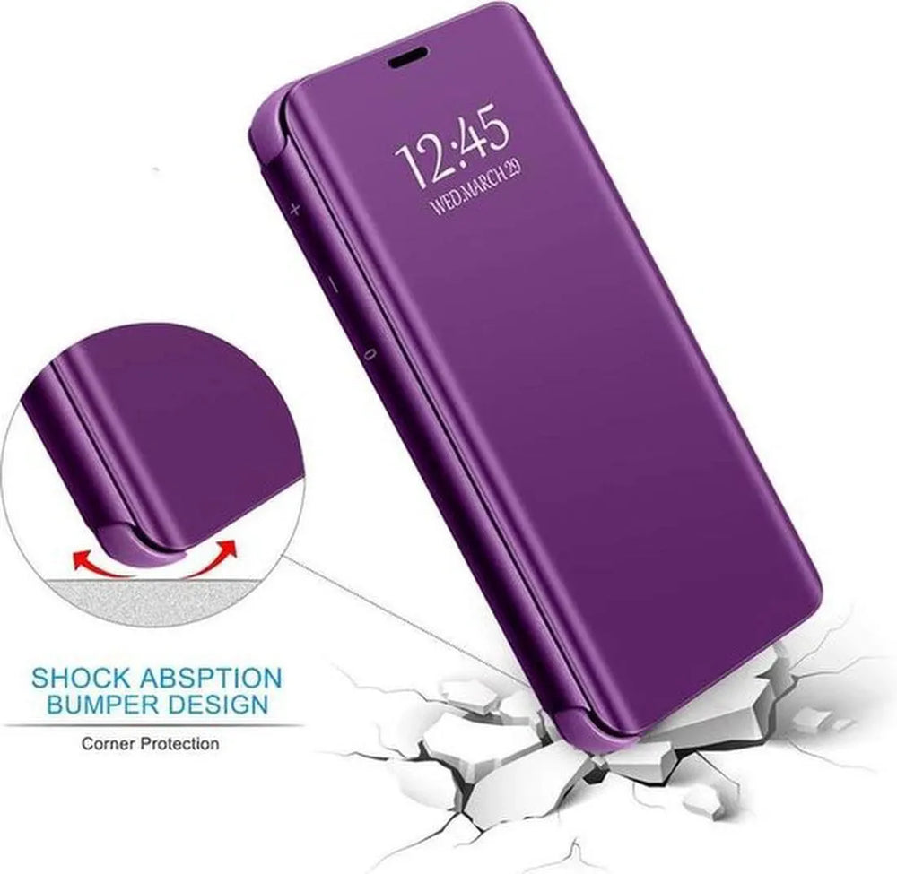 Huawei P40 Lite Hoesjes – Clear View Backcover – Transparant Venster – Paars-Ilumina Benelux