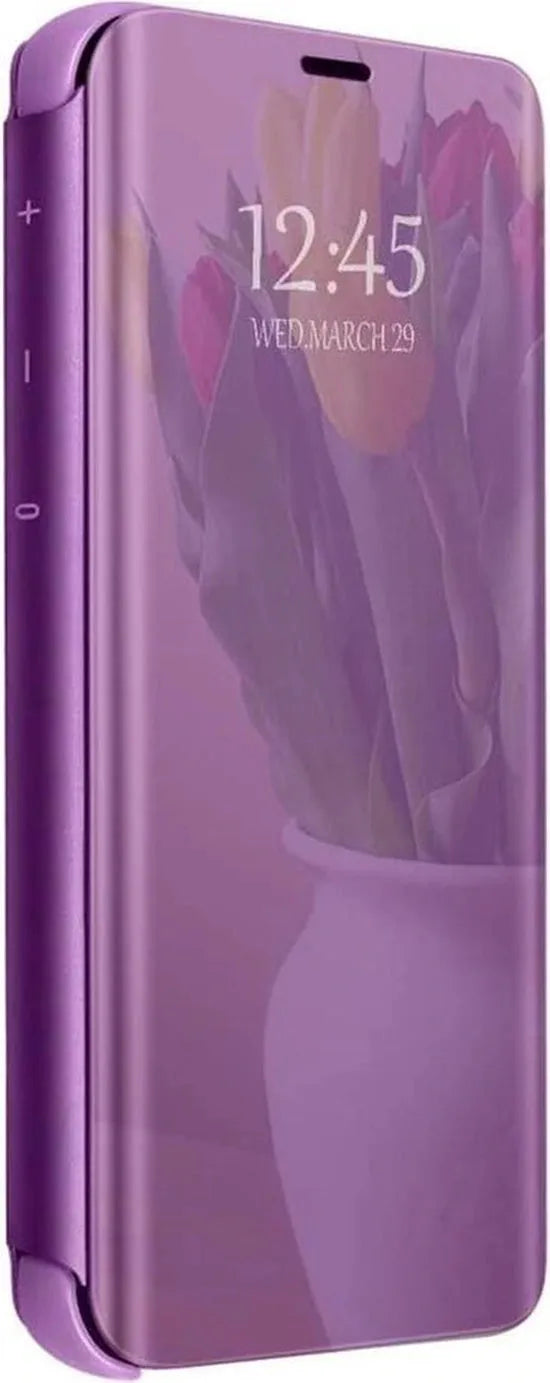 Huawei P40 Lite Hoesjes – Clear View Backcover – Transparant Venster – Paars-Ilumina Benelux