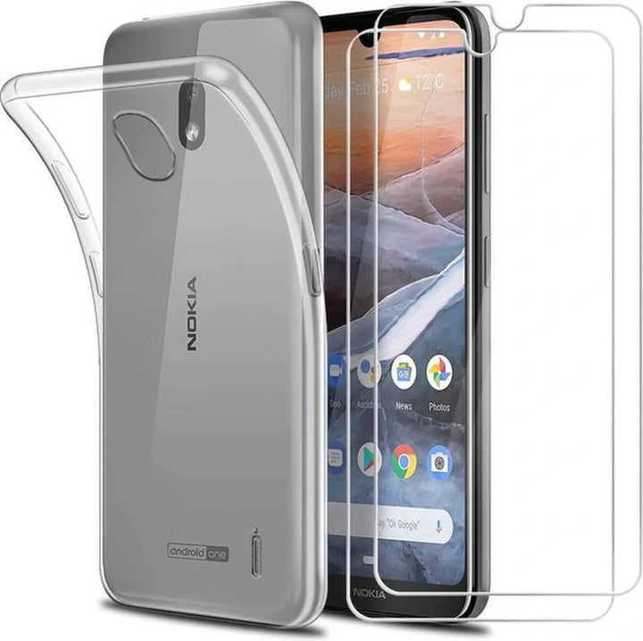 Nokia 2.2 Hoesjes – Transparante Siliconen Backcover + 2x Screenprotector – Gehard Glas – Anti-kras-Ilumina Benelux