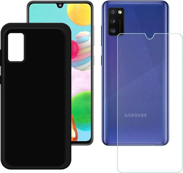 Samsung Galaxy A41 Hoesjes – Siliconen Backcover + 2 Pack Screenprotector – Gehard Glas – Anti-kras – Zwart-Ilumina Benelux