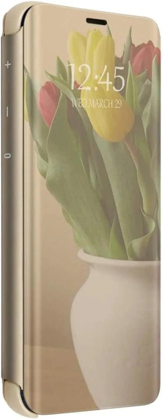 Huawei P40 Lite Hoesjes – Transparante Backcover – Clear View Case – Goud-Ilumina Benelux