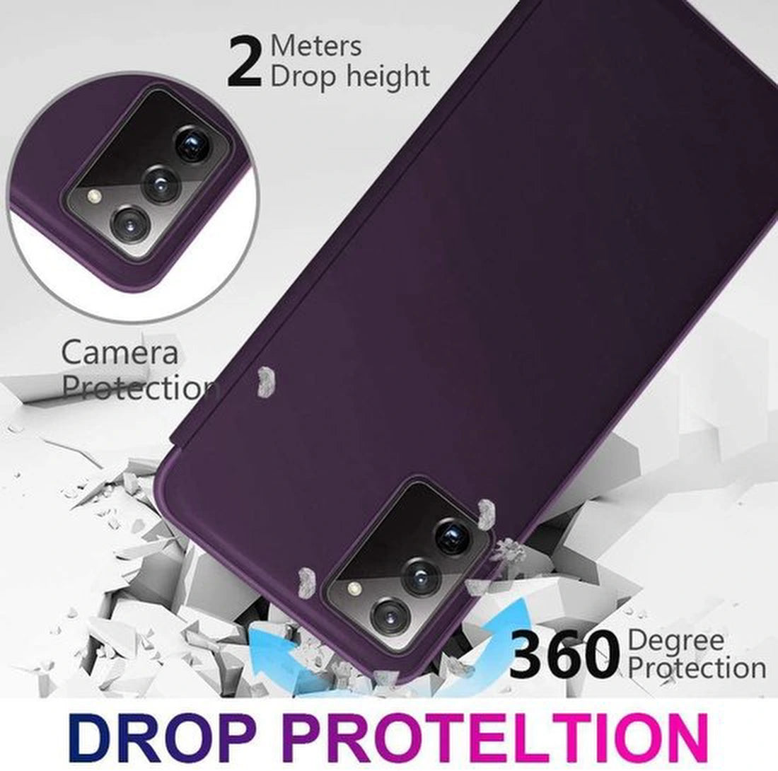 Samsung Galaxy A41 Hoesjes – Clear View Case Spiegel Cover – Flipcase met Venster – Paars