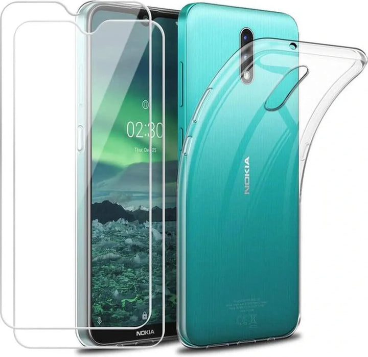 Nokia 2.3 Hoesjes – Transparante Siliconen Backcover + 2x Screenprotector – Gehard Glas – Anti Kras-Ilumina Benelux