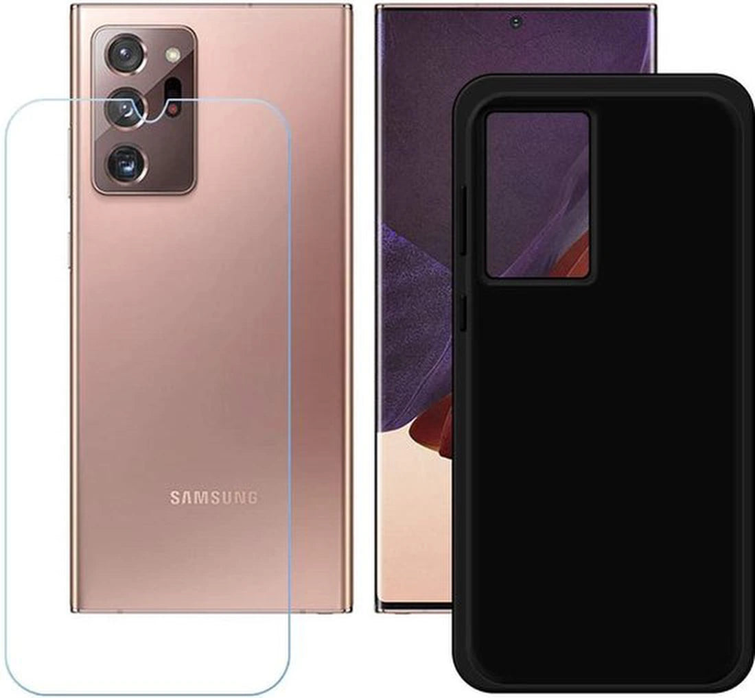 Samsung Galaxy Note 20 Ultra Hoesjes – Siliconen Backcover + 2x Screenprotector – Gehard Glas – Anti-kras – Zwart