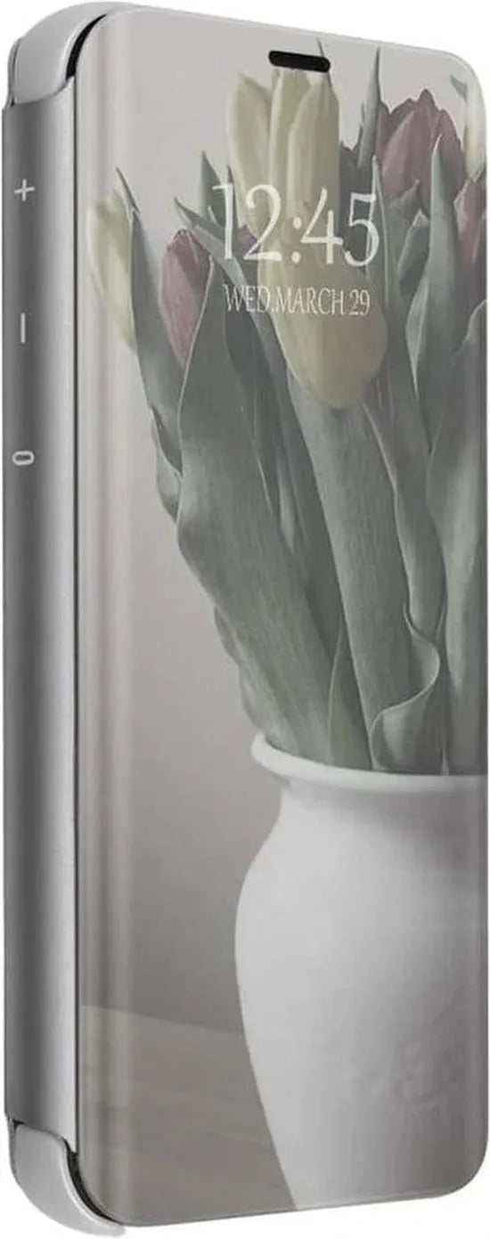 Huawei P40 Lite Hoesjes – Clear View Backcover – Transparant Design – Zilver-Ilumina Benelux