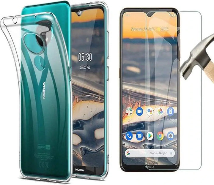 Nokia 5.3 Hoesjes – Transparante Siliconen Backcover – 2 Pack Screenprotector Gehard Glas – Anti Kras-Ilumina Benelux