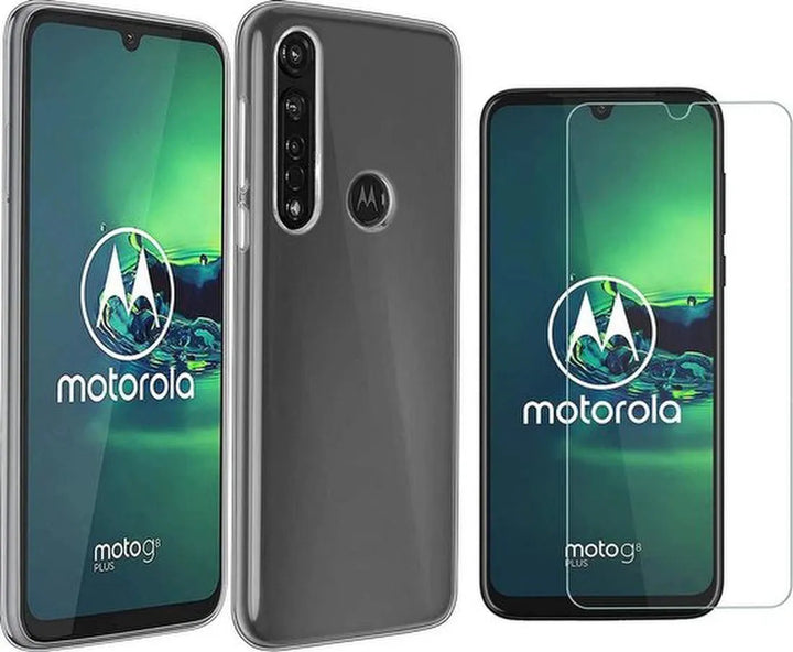 Motorola Moto G8 Plus Hoesjes – Transparante Siliconen Backcover – Inclusief 2 Screenprotectors – Anti Kras-Ilumina Benelux