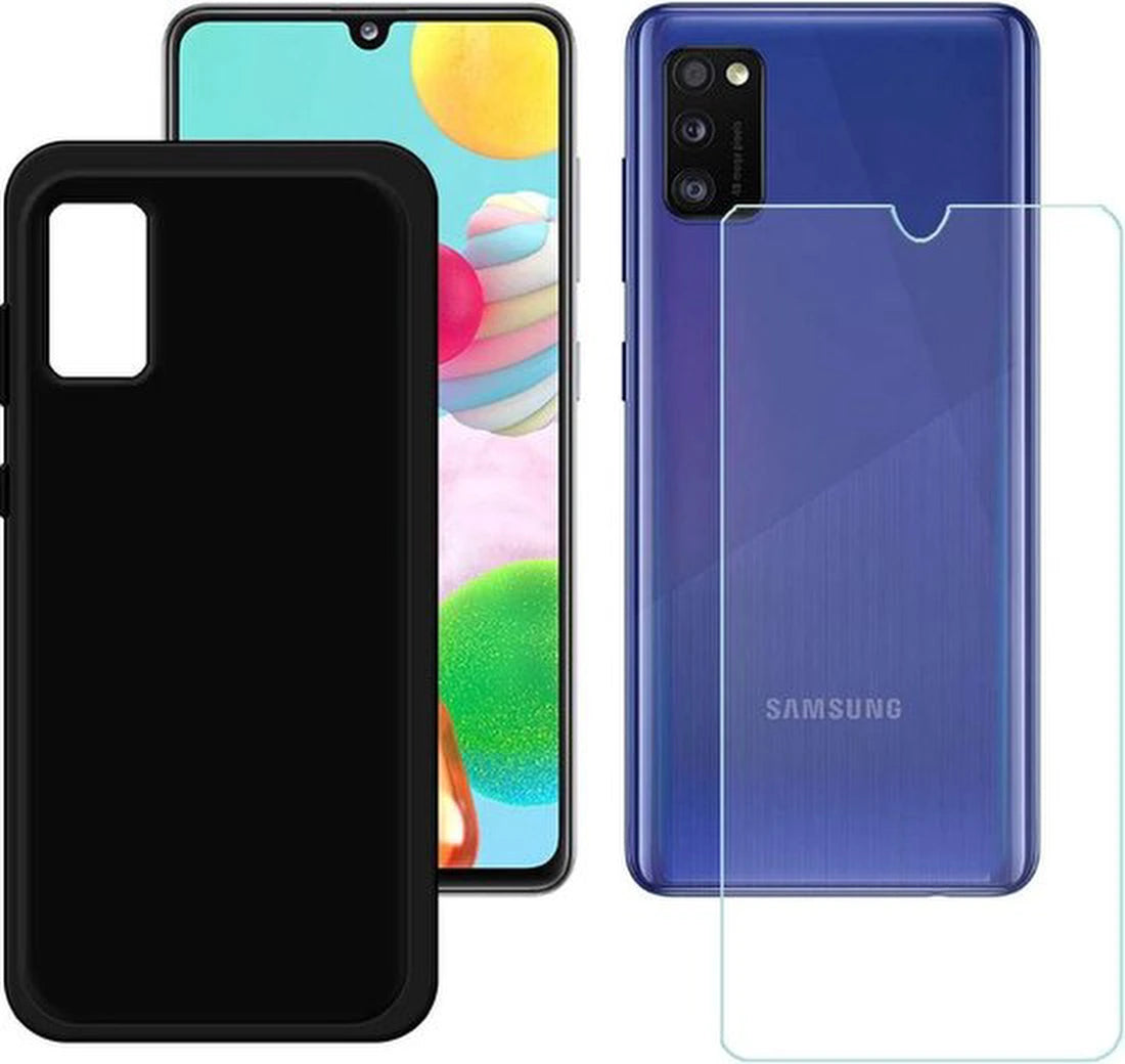 Silicone hoesje zwart met 2 Pack Screenprotector Glas Geschikt voor: Samsung Galaxy A31