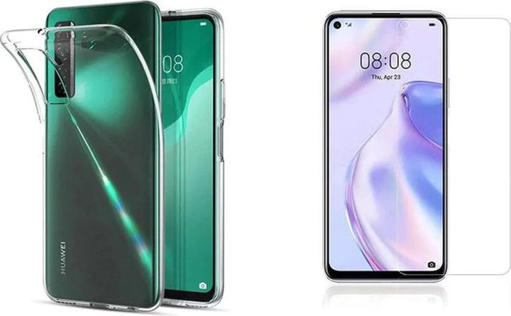 Huawei P40 Lite E Hoesjes – Transparante Siliconen Backcover – Inclusief 2x Screenprotector – Anti-kras-Ilumina Benelux