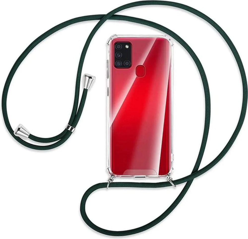 Samsung Galaxy A21S Hoesjes – Backcover met Koord – Schokbestendig – Schouder/Nek Draagriem – Zwart-Ilumina Benelux