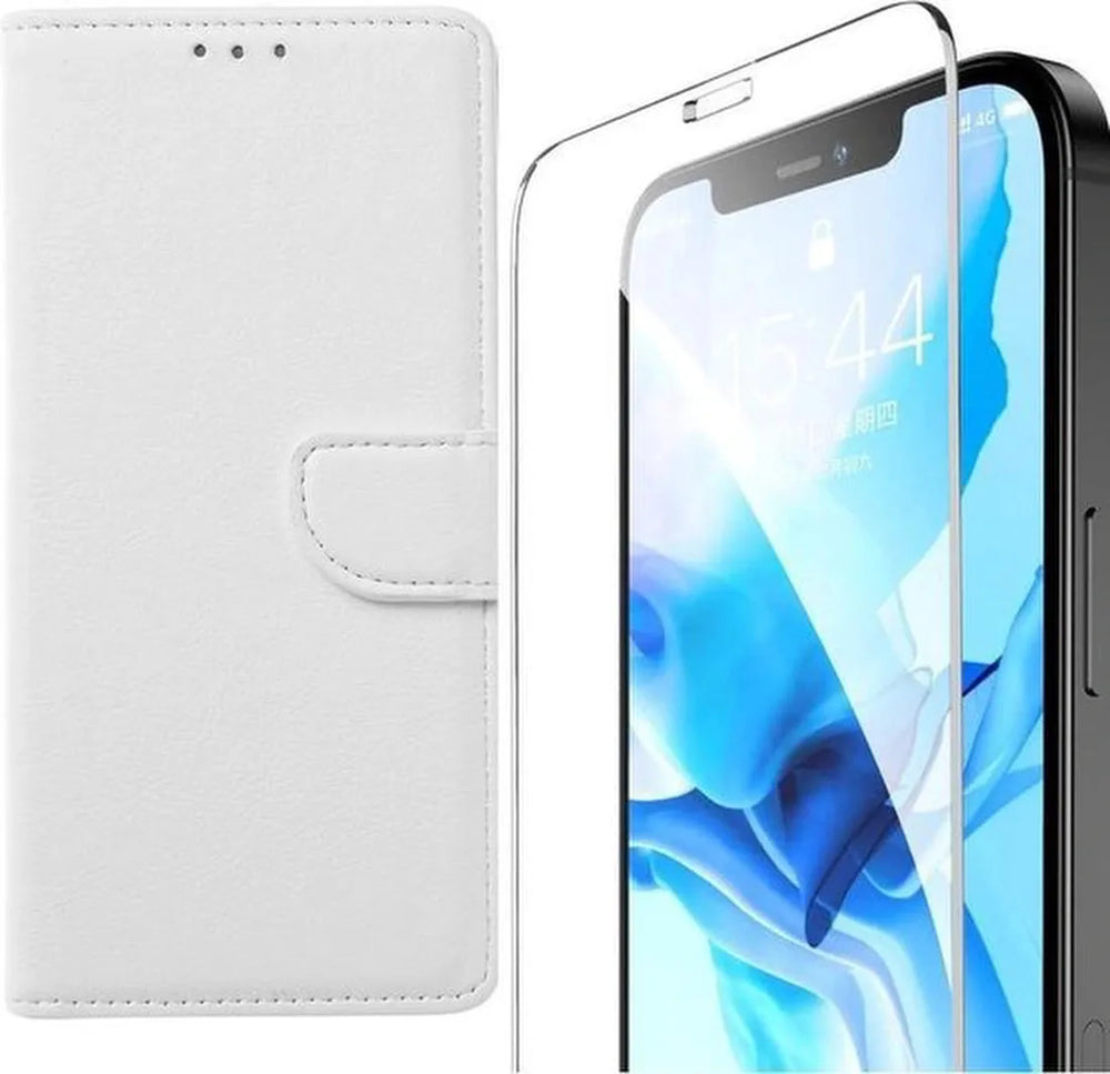 iPhone 12 Mini Hoesjes – Portemonnee Hoes – Pasjeshouder – 2x Gehard Glas Screenprotector – Wit-Ilumina Benelux