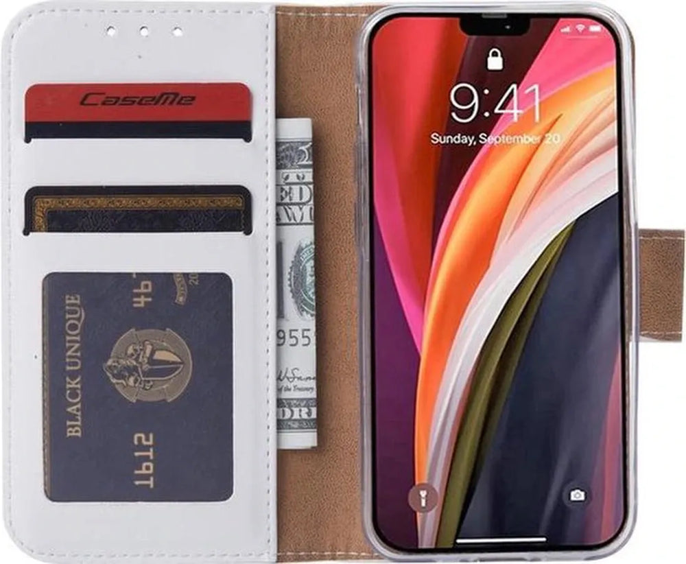 iPhone 12 Mini Hoesjes – Portemonnee Hoes – Pasjeshouder – 2x Gehard Glas Screenprotector – Wit-Ilumina Benelux