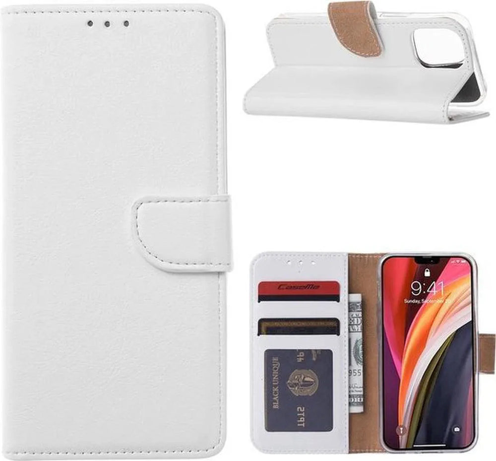 iPhone 12 Mini Hoesjes – Portemonnee Hoes – Pasjeshouder – 2x Gehard Glas Screenprotector – Wit-Ilumina Benelux