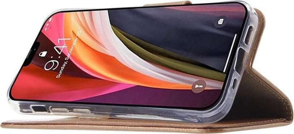iPhone 12 Pro Max Hoesjes – Bookcase Portemonnee – Magneetsluiting – 2x Screenprotector Gehard Glas – Goud-Ilumina Benelux