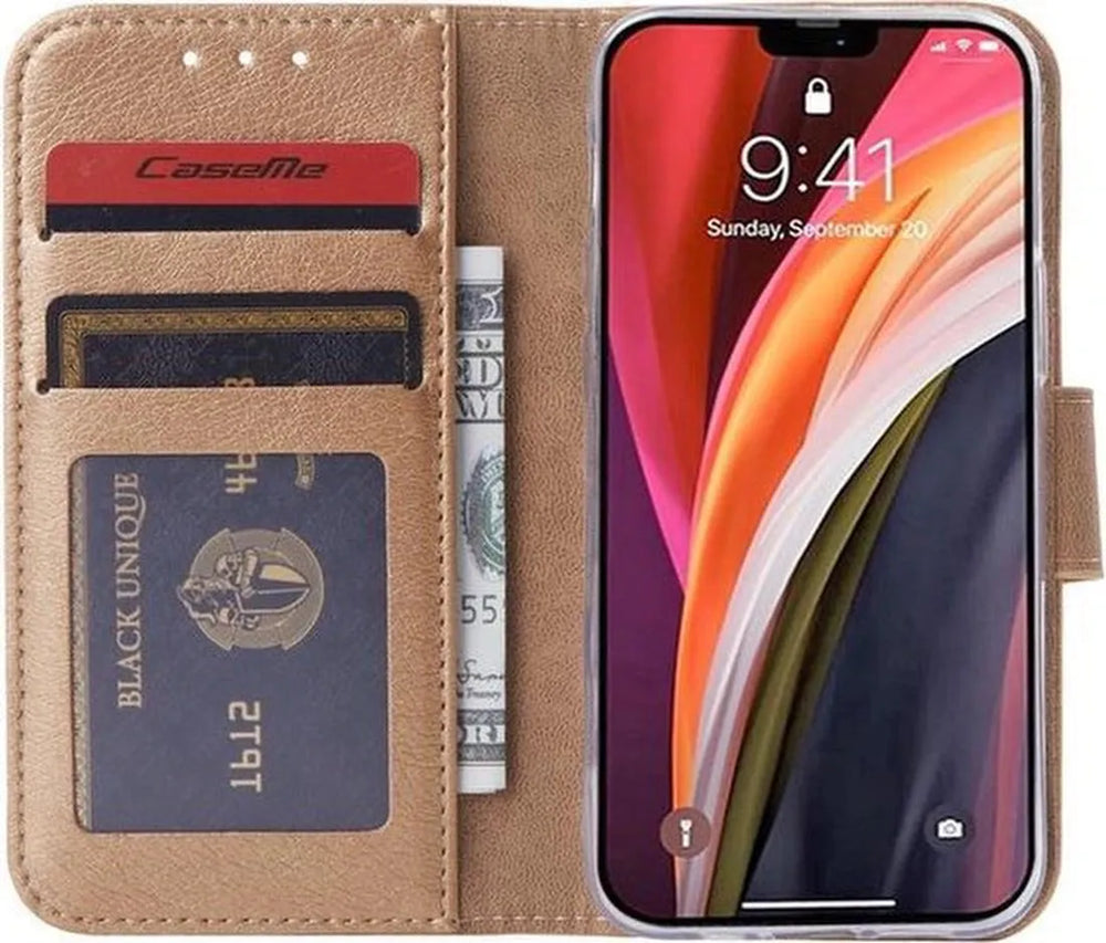 iPhone 12 Pro Max Hoesjes – Bookcase Portemonnee – Magneetsluiting – 2x Screenprotector Gehard Glas – Goud-Ilumina Benelux