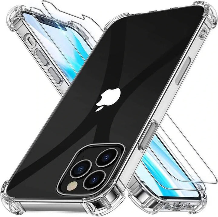 iPhone 12 Hoesjes – Siliconen TPU Backcover – Schokbestendig – Incl. 2x Gehard Glas Screenprotector – Transparant-Ilumina Benelux