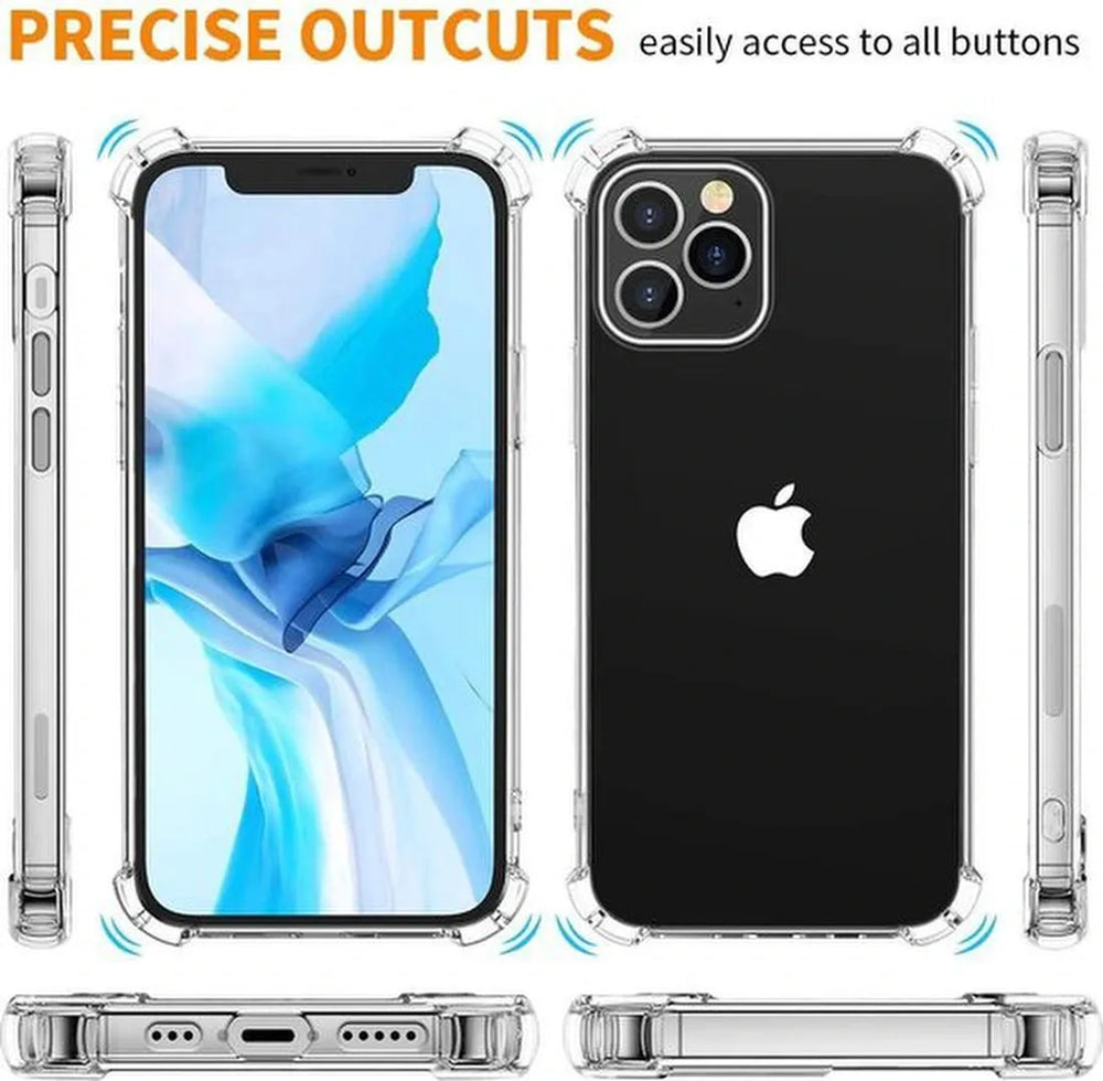 iPhone 12 Hoesjes – Siliconen TPU Backcover – Schokbestendig – Incl. 2x Gehard Glas Screenprotector – Transparant-Ilumina Benelux