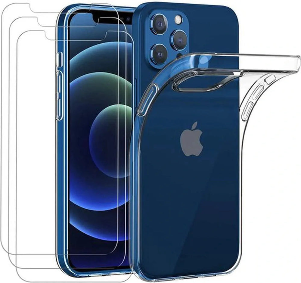 iPhone 12 Mini Hoesjes – Transparante TPU Siliconen Backcover – Soft Case – 3x Screenprotector Gehard Glas-Ilumina Benelux