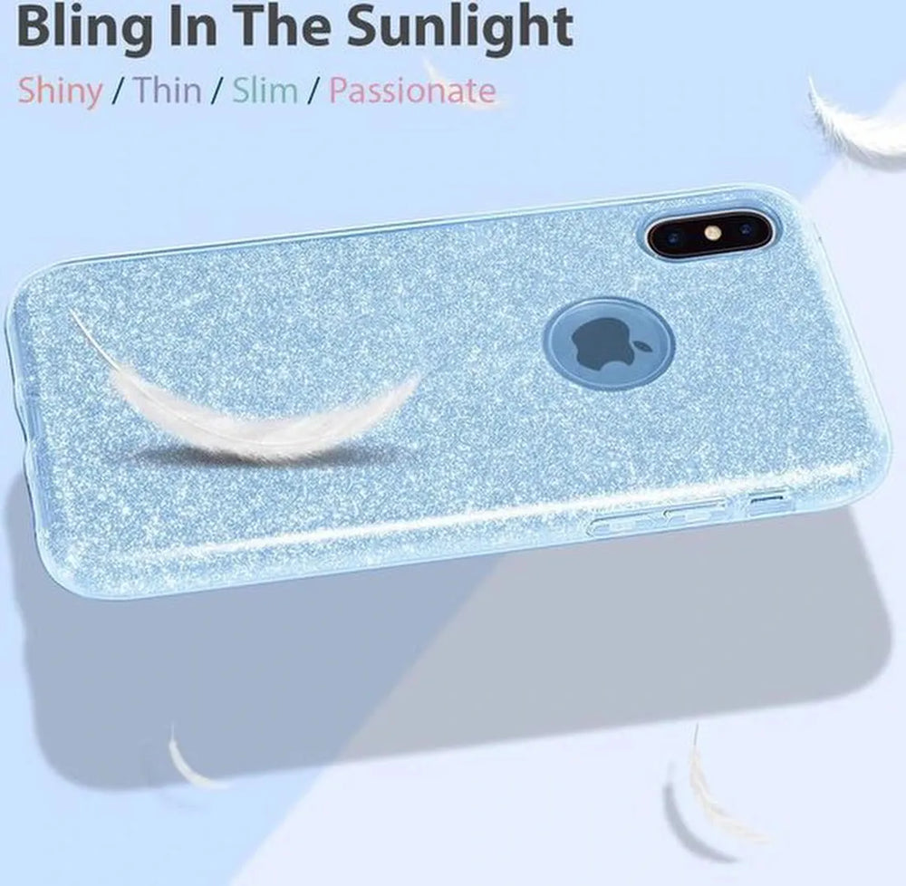Samsung Galaxy A21S Hoesjes – Siliconen TPU Backcover – Glitter Bling – Schokbestendig – Blauw-Ilumina Benelux