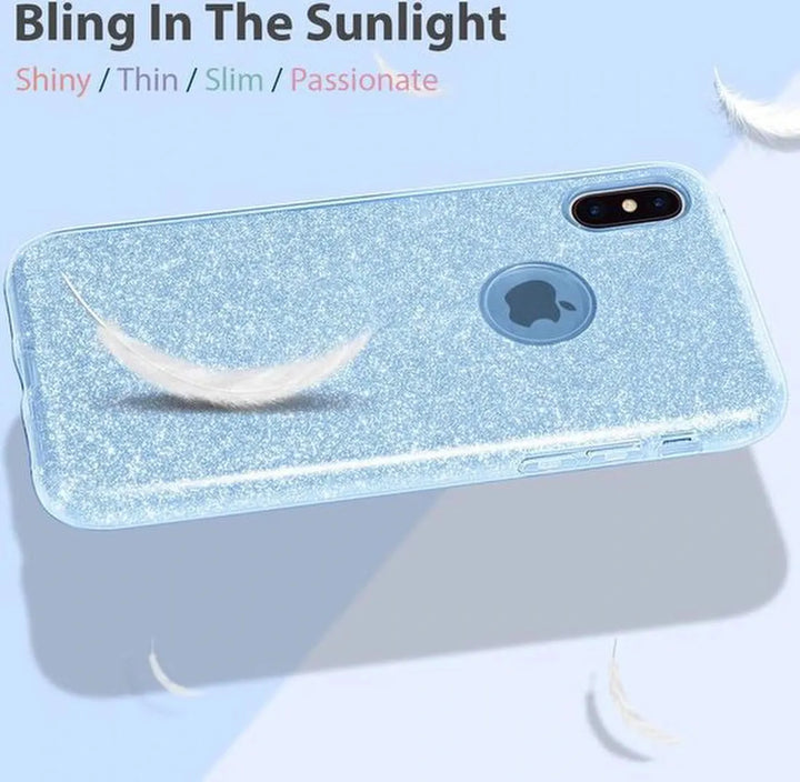 Samsung Galaxy A21S Hoesjes – Siliconen TPU Backcover – Glitter Bling – Schokbestendig – Blauw-Ilumina Benelux