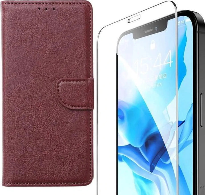 iPhone 12 Pro Hoesjes – Portemonnee Bookcase – Magneetsluiting – Inclusief 2x Gehard Glas Screenprotector – Bordeaux-Ilumina Benelux