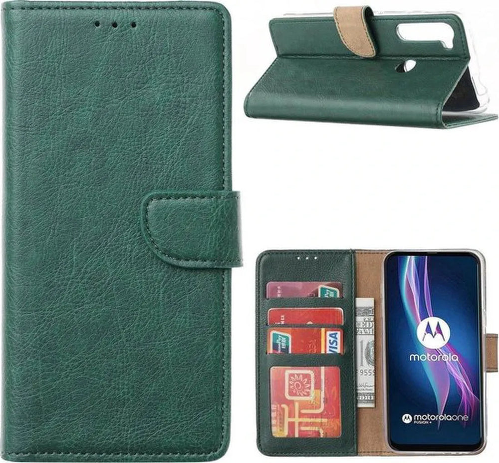 Motorola Moto One Fusion Plus Hoesjes – Bookcase Portemonnee – Pasjeshouder – Magneetsluiting – Groen-Ilumina Benelux
