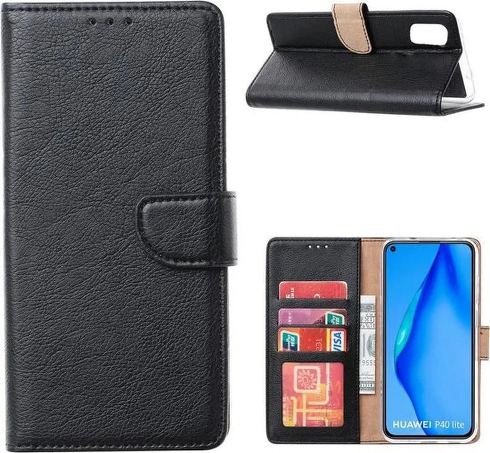 Huawei P40 Lite 5G Hoesjes – Portemonnee Backcover – Pasjeshouder – 2x Screenprotector – Zwart-Ilumina Benelux