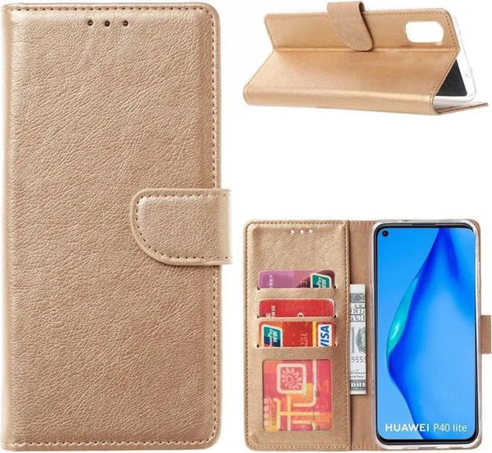 Huawei P40 Lite 5G Hoesjes – Bookcase Portemonnee – Pasjeshouder – Magneetsluiting – Goud-Ilumina Benelux