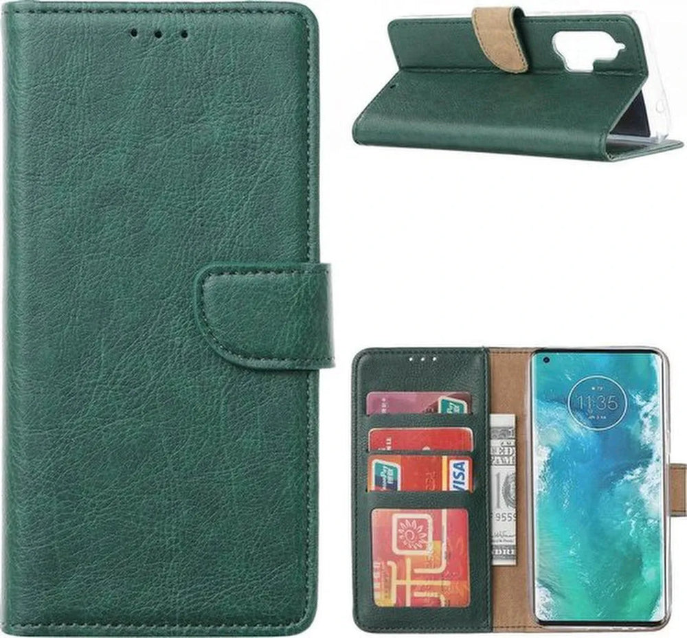 Motorola Moto Edge Plus Hoesjes – Portemonnee Hoes – Pasjeshouder – Magneetsluiting – Groen-Ilumina Benelux