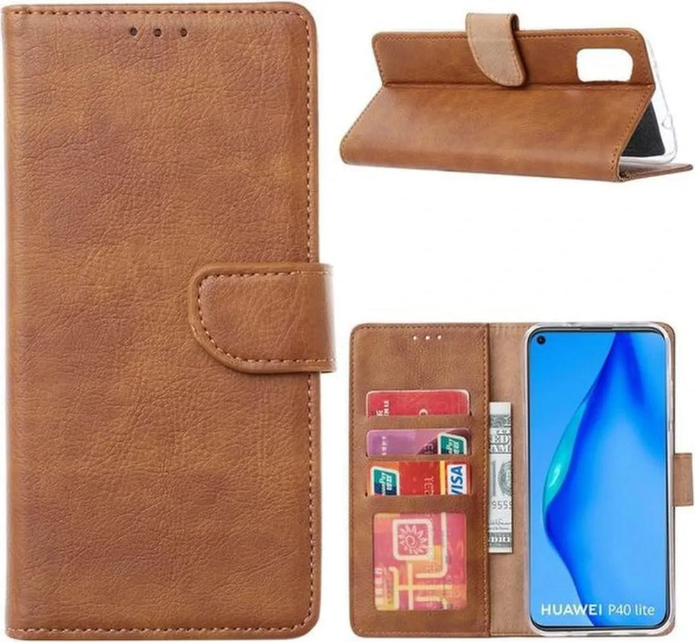 Huawei P40 Lite 5G Hoesjes – Portemonnee Hoes – Pasjeshouder – Magneetsluiting – Lichtbruin-Ilumina Benelux