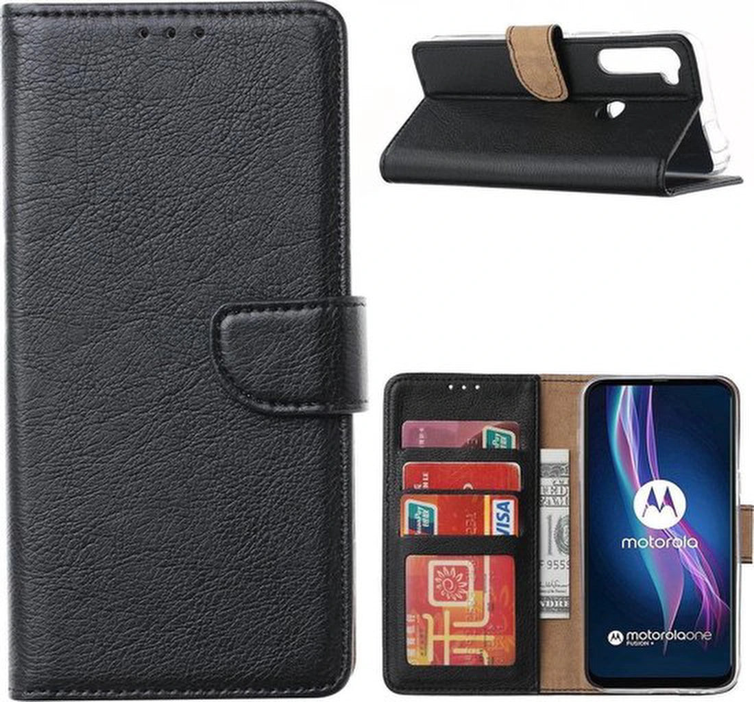 Motorola Moto One Fusion Plus Hoesjes – Portemonnee Hoes – Pasjeshouder – Magneetsluiting – Zwart