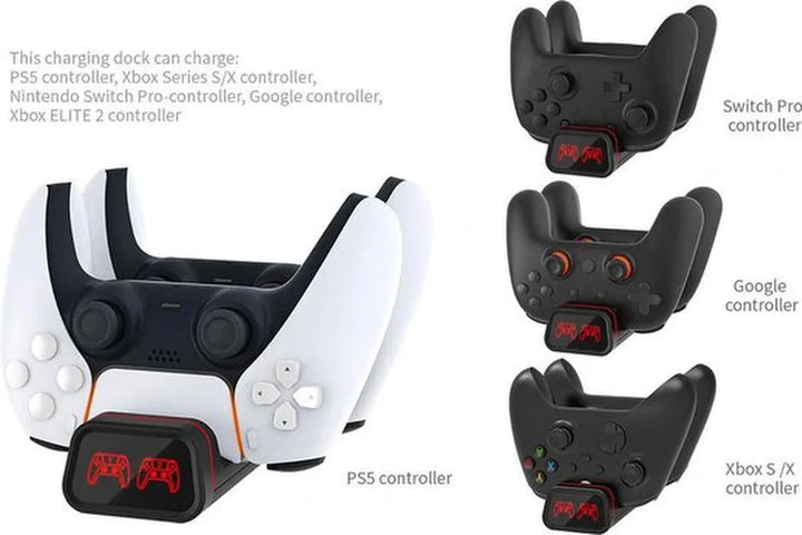 Oplaadstation – Geschikt voor PS5 DualSense & Xbox Elite 2/Series X|S – Dock voor 2 controllers – USB-C kabel – Zwart-Spelconsolelader-Ilumina Benelux