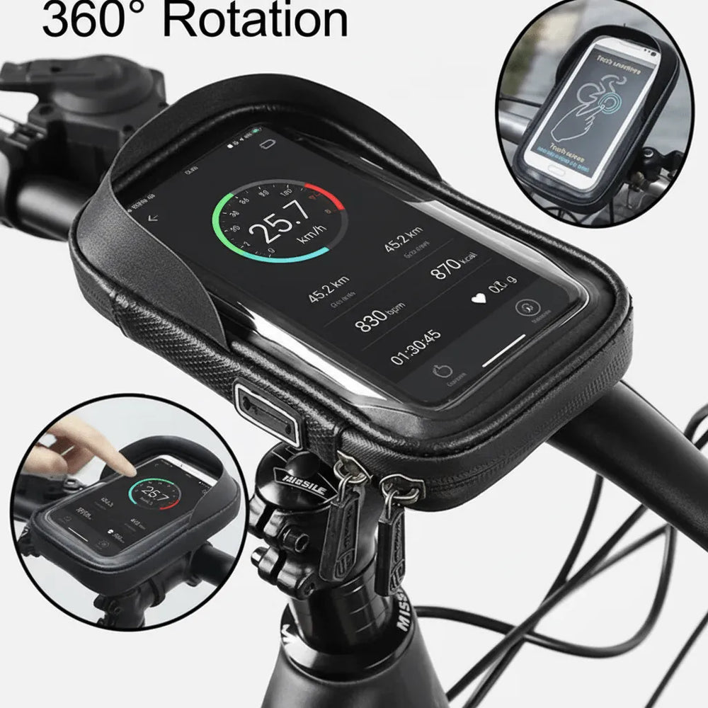 Telefoonhouder fiets – Waterdichte fietstas met zonneklep – 360° draaibaar – TPU touchscreen venster – Zwart-Ilumina Benelux