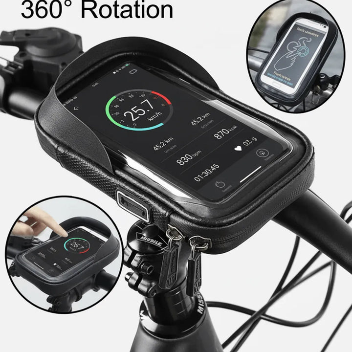 Telefoonhouder fiets – Waterdichte fietstas met zonneklep – 360° draaibaar – TPU touchscreen venster – Zwart-Ilumina Benelux