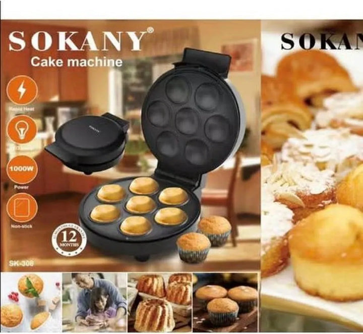 Cupcakemaker – 1000W Cake Maker SK-308 – Antiaanbakplaten – Voor 7 Cupcakes Tegelijk – Zwart-Cakemaker-Ilumina Benelux