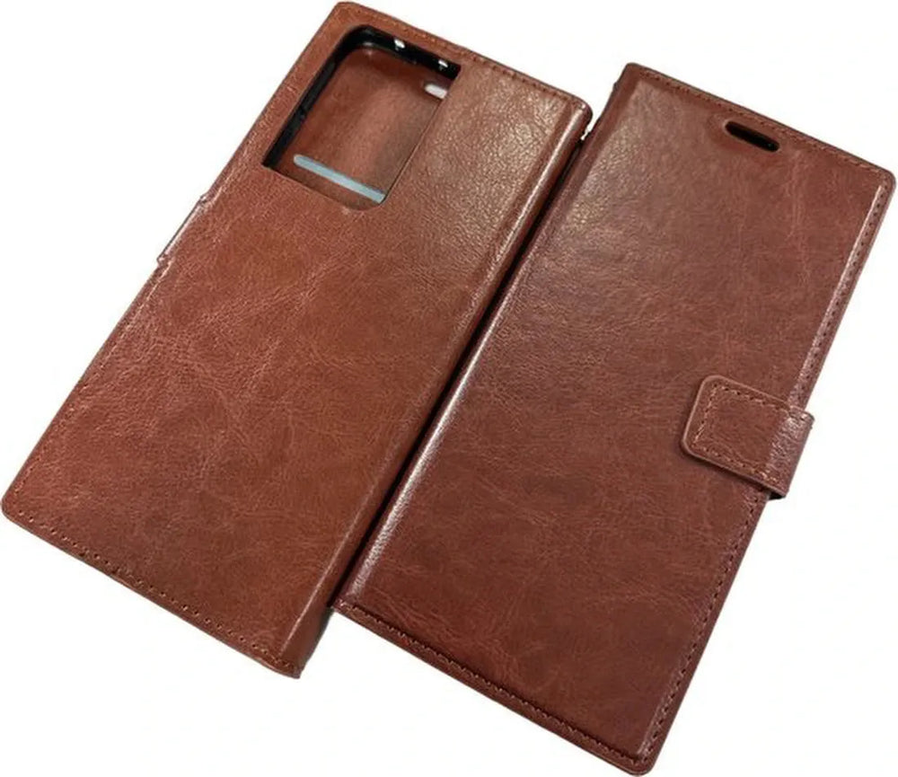 Samsung Galaxy S21 Ultra Hoesjes – Portemonnee Hoes – Pasjeshouder – 2 Pack Screenprotector – Bruin-Ilumina Benelux