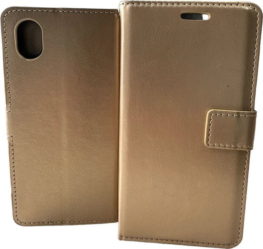 Portemonnee Hoesje - 2 Pack Screenprotector Geschikt voor: Samsung Galaxy A01 Core 2020 - goud