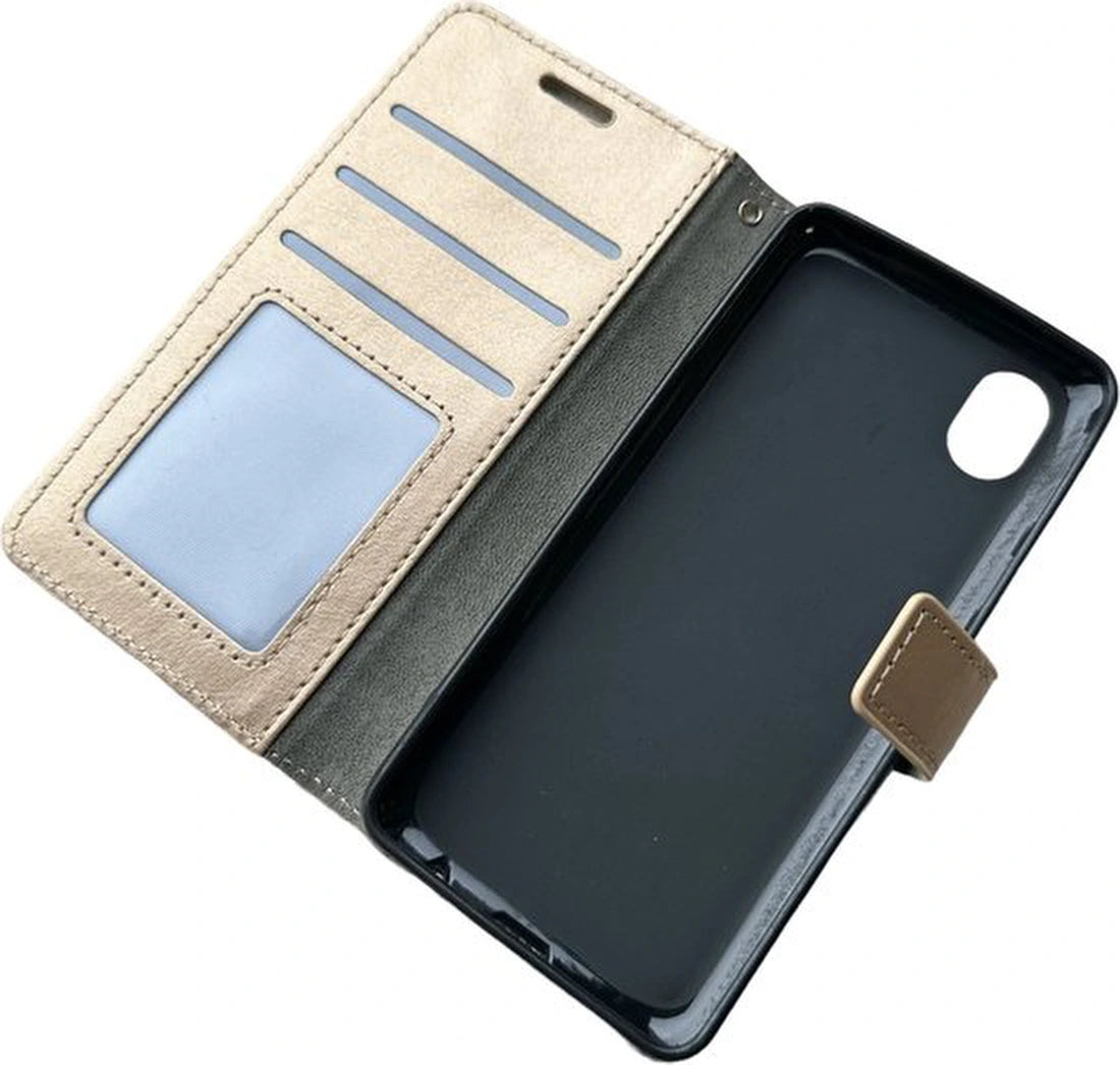 Portemonnee Hoesje - 2 Pack Screenprotector Geschikt voor: Samsung Galaxy A01 Core 2020 - goud