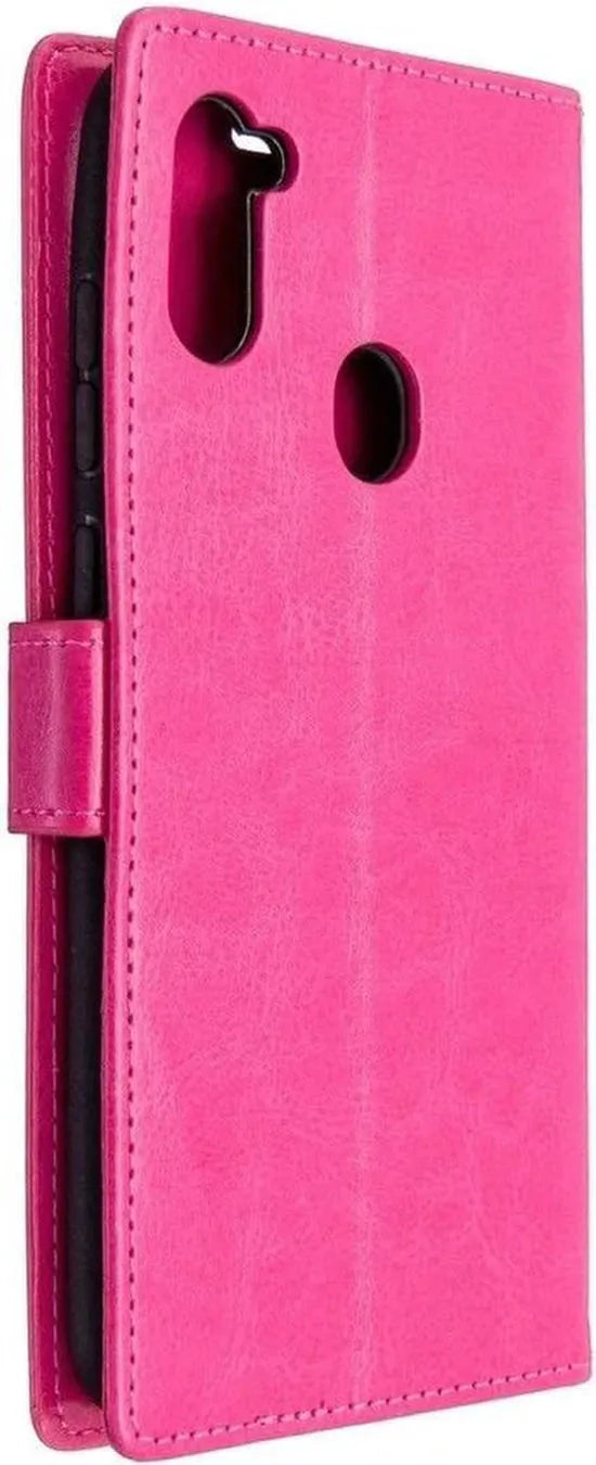 Samsung Galaxy M11 Hoesjes – Portemonnee Bookcase – Pasjeshouder – 2 Pack Screenprotector Gehard Glas – Roze-Ilumina Benelux