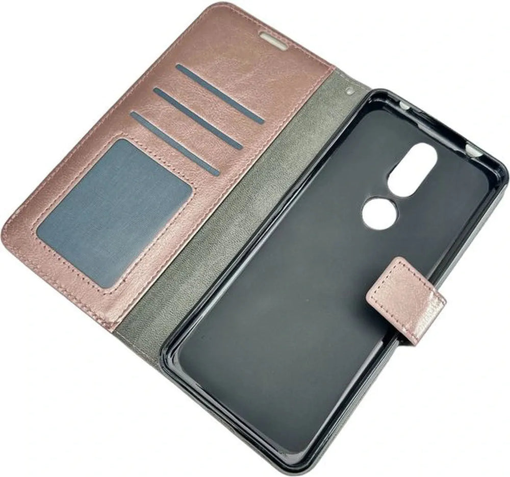 Nokia 2.4 Hoesjes – Portemonnee Book Case – Magneetsluiting – 2x Gehard Glas Screenprotector – Roségoud-Ilumina Benelux
