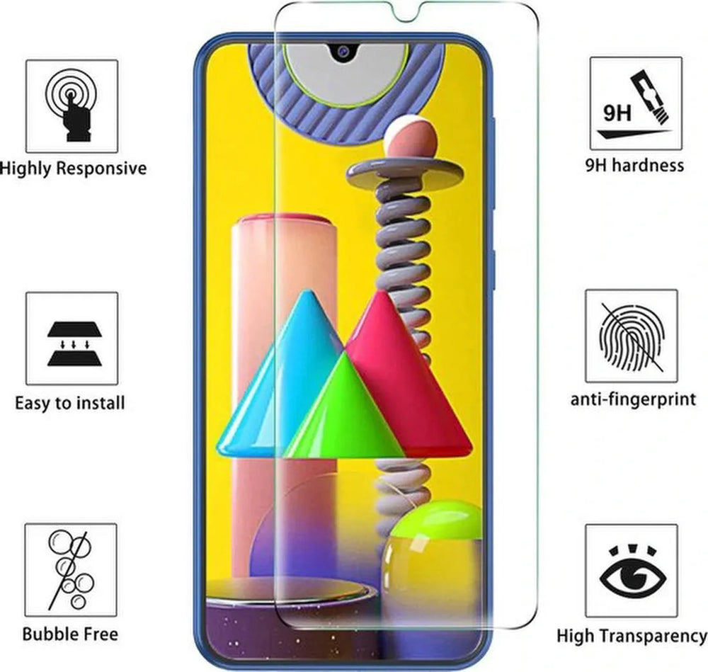 Samsung Galaxy M31 Hoesjes – Transparante Siliconen Backcover – Inclusief 2x Screenprotector Gehard Glas – Anti-kras-Ilumina Benelux