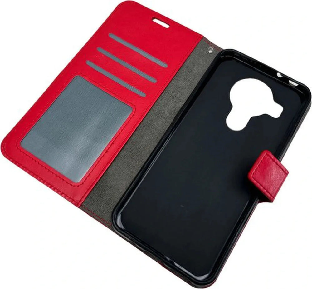 Nokia 3.4 Hoesjes – Portemonnee Book Case – Pasjeshouder – 2x Gehard Glas Screenprotector – Rood-Ilumina Benelux