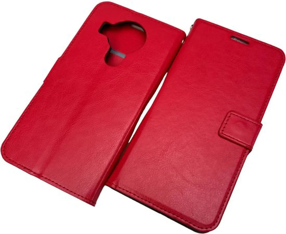 Nokia 3.4 Hoesjes – Portemonnee Book Case – Pasjeshouder – 2x Gehard Glas Screenprotector – Rood-Ilumina Benelux