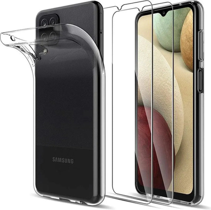 Samsung Galaxy A12 Hoesjes – Transparante Siliconen Backcover – Inclusief 2x Screenprotector Gehard Glas – Anti Kras-Ilumina Benelux